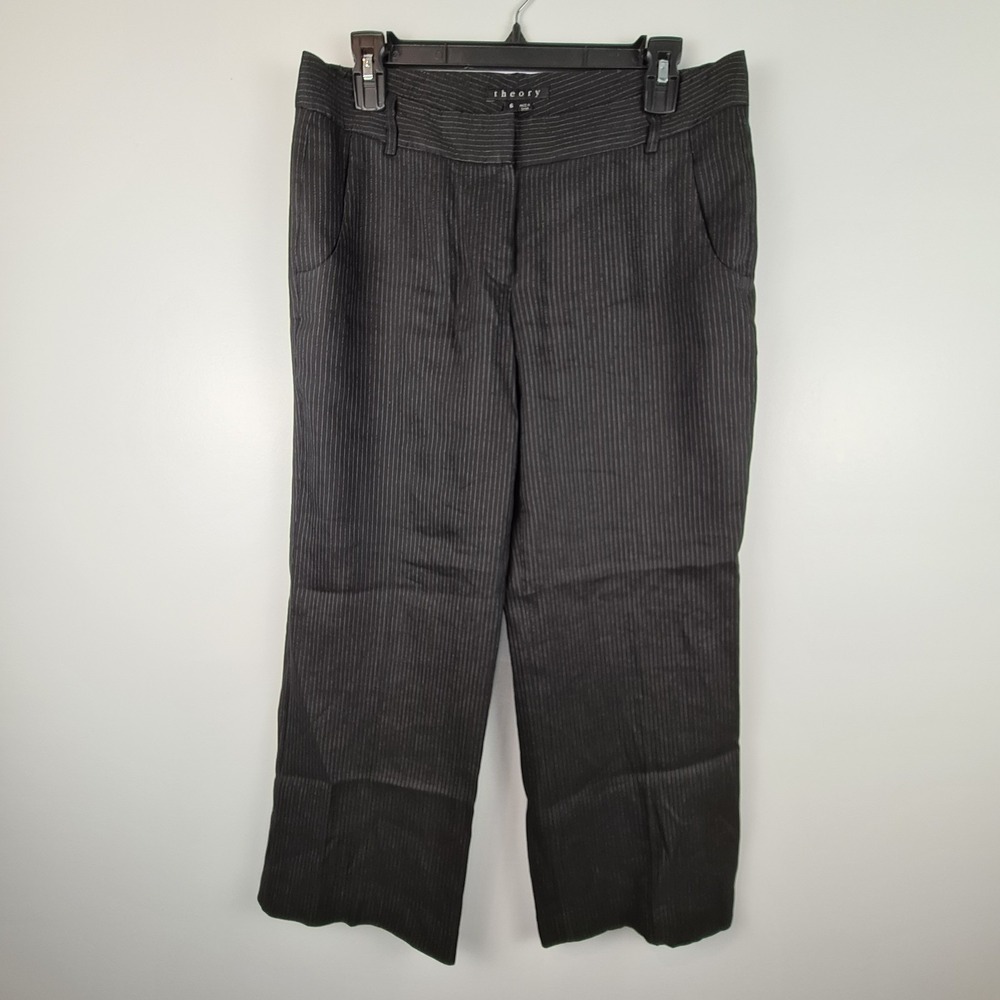 Theory Caren Pinstripe Wide Leg Trouser Dress Pants Women's 6 Preppy Academia